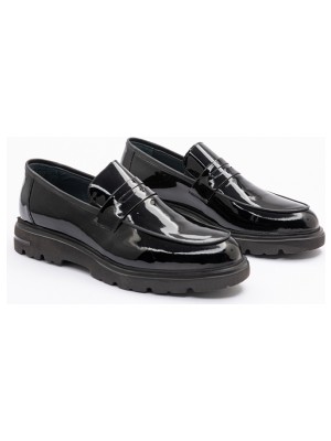 020F Siyah Rugan Fiyonklu Deri Klasik Erkek Ayakkabı