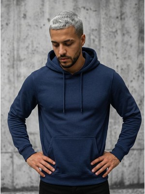 Standart Kalıp Pamuklu Yumuşak Dokulu Basic Haki Yeşili Kapüşonlu Kanguru Cepli Sweatshirt