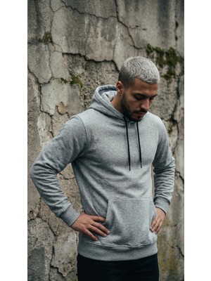 Standart Kalıp Pamuklu Yumuşak Dokulu Basic Haki Yeşili Kapüşonlu Kanguru Cepli Sweatshirt