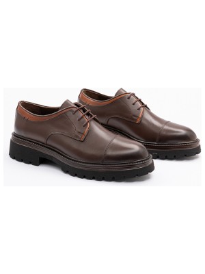 24174 Erkek Kahverengi Deri Kalın Tabanlı Klasik Ayakkabı