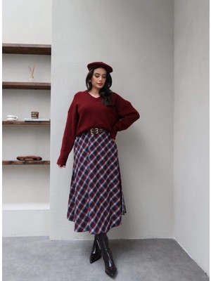 Esra Helvacı Ekose Cepli Kloş Uzun Etek