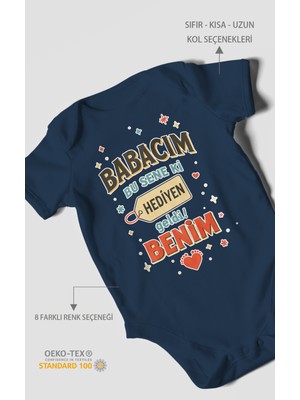 Morivo Kids Babacım Bu Sene Ki Hediyen Geldi Benim Baskılı Bebek Zıbını – Çıtçıtlı Body | %100 Pamuk Kısa Kol