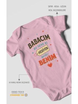 Morivo Kids Babacım Bu Sene Ki Hediyen Geldi Benim Baskılı Bebek Zıbını – Çıtçıtlı Body | %100 Pamuk Kısa Kol