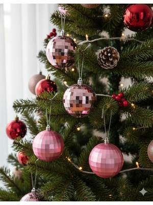 Dodomar 8 cm – Pembe Mat Parlak Yılbaşı Top Süs Disko Topu 6 Parça Dekoratif Ağaç ve Parti Süsü