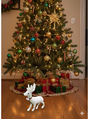 Dodomar 28 cm x 22 cm – Yılbaşı Geyik Beyaz Kadife Tüylü Dekoratif Masa Üstü ve Parti Süsleme Figürü