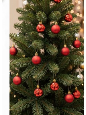 Dodomar 3 cm – Kırmızı Mat Parlak Yılbaşı Top Süs 16 Parça Mini Dekoratif Ağaç ve Parti Süsleme Seti