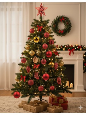 Dodomar 32 Parça – Kırmızı Tepelikli Yılbaşı Ağaç Süs Seti Figürlü Top Süsleme Dekoratif Yeni Yıl Seti