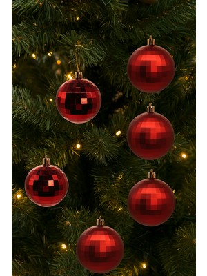Dodomar 8 cm – Kırmızı Mat Parlak Yılbaşı Top Süs Disko Topu 6 Adet Dekoratif Ağaç ve Parti Süsü