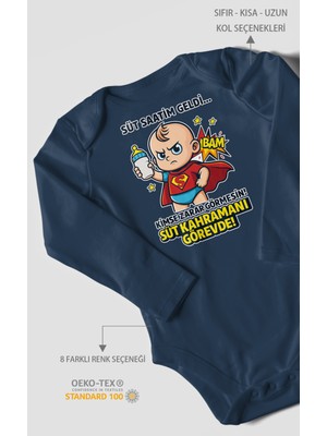Morivo Kids Süt Saatim Geldi Kimse Zarar Görmesin Baskılı Bebek Zıbını – Çıtçıtlı Body | %100 Pamuk Uzun Kol