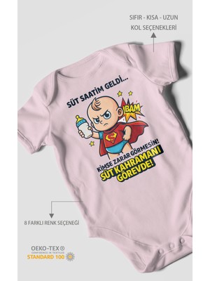 Süt Saatim Geldi Kimse Zarar Görmesin Baskılı Bebek Zıbını – Çıtçıtlı Body | %100 Pamuk Kısa Kol