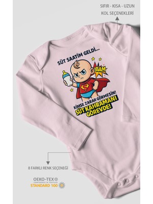 Süt Saatim Geldi Kimse Zarar Görmesin Baskılı Bebek Zıbını – Çıtçıtlı Body | %100 Pamuk Uzun Kol