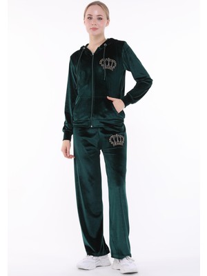 İkmal Ikmal Taçlı Taş Yumuşak Doku Kadife Bol Paça