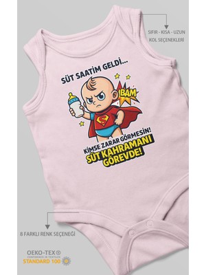 Morivo Kids Süt Saatim Geldi Kimse Zarar Görmesin Baskılı Bebek Zıbını – Çıtçıtlı Body | %100 Pamuk Sıfır Kol