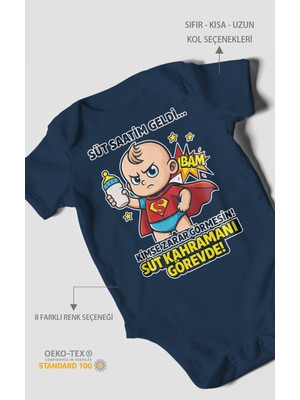 Süt Saatim Geldi Kimse Zarar Görmesin Baskılı Bebek Zıbını – Çıtçıtlı Body | %100 Pamuk Kısa Kol