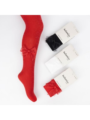 Katamino Beyaz Renk Kız Çocuk Simli Fiyonklu Külotlu Çorap (Beyaz Renk Gönderilecektir)