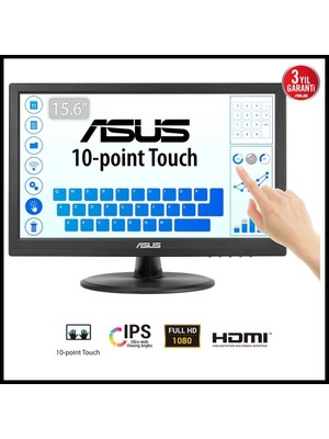 Asus VT169HE 15.6" 5ms, 60hz, Dokunmatik, Hdmı, D-Sub, Düşük Mavi Işık, Freesync, IPS Panel Monitör