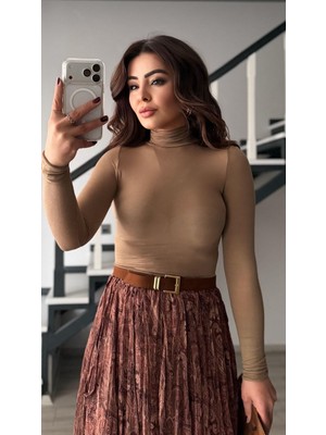 Oslove Vizon Balıkçı Yaka Kaşmir Bluz