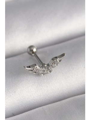 316L Çelik Gümüş Renk Zirkon Taş Detay Kanat Model Tragus Piercing - Lisinya