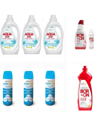 Aquabor Sıvı Deterjan Beyazlar Için 99 Yıkama+ Bulaşık Deterjanı + 3 Adet Dezenfektan