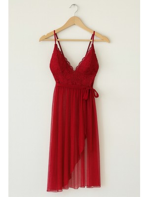 Kırmızı Dantel Mayokini Tül Etekli Gecelik Nightlight 3195 S-M