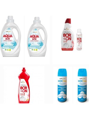 AQUABOR Sıvı Deterjan Beyazlar Için 66 Yıkama+ Bulaşık Deterjanı Elde ve Makinede + 2 Adet Bortam