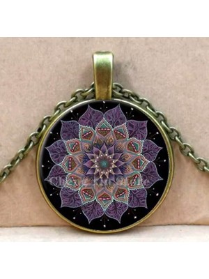 Kutsal Geometri Mandala Cam Karbon Çakra Kolye