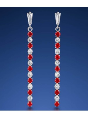 Alsade Abiye Uzun Sallantı Zirkon Kırmızı Küpe