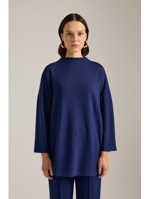 Aker Lacivert Dik Yaka Viscon Sweatshirt