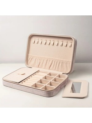 Feyza Design Kadife Fermuarlı Seyehat Takı Kutusu, Aynalı Organizer, Şık ve Pratik