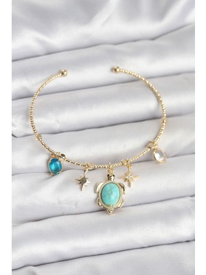 Caretta Caretta Charmlı Gold Renk Kadın Bileklik - Lisinya