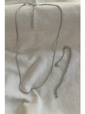 Unisex Tilki Kuyruğu Künye ile Gümüş Kolye Seti