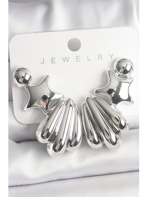 Gümüş Renk Yıldız Deniz Kabuğu Model Ccb Plastik Kadın Küpe Seti - Lisinya