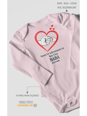 Morivo Kids Benim Bir Kahramanım Varc Ben Ona Baba Diyorum Baskılı Bebek Zıbını – Çıtçıtlı Body | Uzun Kol