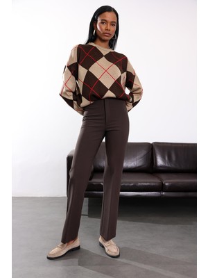 5in1Canpolat Kahverengi Düz Kesim Kumaş Pantolon 9010