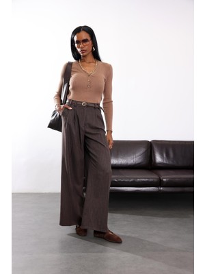 5in1Canpolat Kahverengi Maskülen Çizgili Pantolon 1599