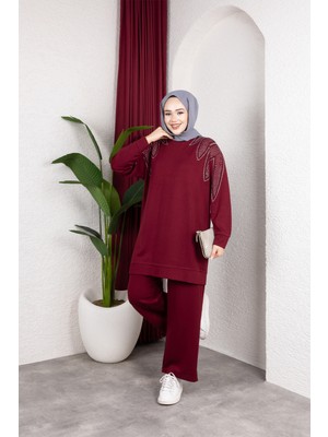 SFG Life Moda Kadın Tesettür Giyim Zarif Taş Detaylı Tunik & Pantolon Ikili Takım