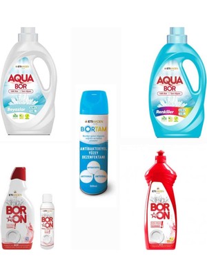 AQUABOR Sıvı Deterjanı Renkli ve Beyazlar Için 66 Yıkama+ Bulaşık Deterjanı + Dezenfektan