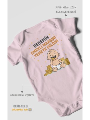 Morivo Kids Dedemin Emekli Maaşını Yemeye Geldim Baskılı Bebek Zıbını – Çıtçıtlı Body | %100 Pamuk Kısa Kol