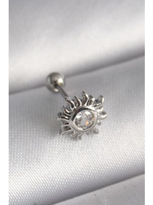 Shopwave 316L Çelik Gümüş Renk Zirkon Taşlı Güneş Tragus Piercing