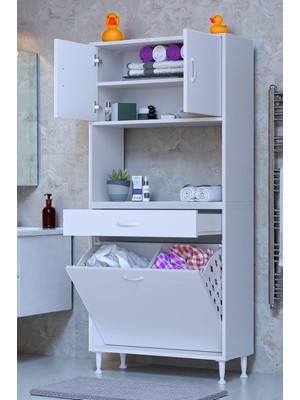 Eliusta Seris Sepetli ve Çekmeceli Banyo Dolabı  G:70 cm Çok Amaçlı Beyaz Düzenleyici 70X173X32,5 cm Dolap