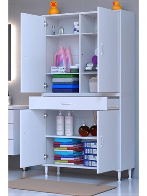 Eliusta Line Beyaz 100 cm Banyo Dolabı Çok Bölmeli Banyo Düzenleyici Dolap 4 Kapaklı 4 Raflı 100X173X32,5 cm