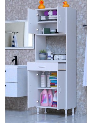 Eliusta Nordi 4 Kapak 2 Raflı Beyaz Dolap 60X173X32,5 cm Çekmeceli Çok Amaçlı Banyo/mutfak Dolabı