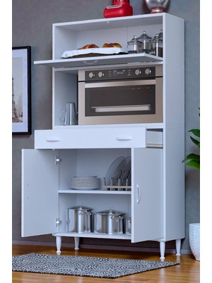 Eliusta Avelin Kapaklı Mini/midi Fırın Dolabı 90 cm Beyaz Çok Fonksiyonlu 90X163,4X32,5 cm Mutfak Dolabı