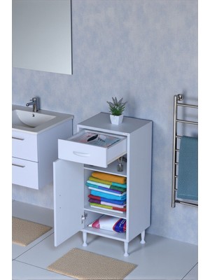 Eliusta Taha 50 cm 3 Bölmeli Beyaz Çok Amaçlı Dolap 2 Raflı Banyo Mutfak Dolabı 50X88X32,5 cm Düzenleyici