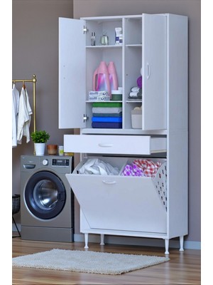 Eliusta Wall Beyaz Banyo Dolabı 70 cm Iki Göz Bölmeli Sepet 70X171X32,5 cm 4 Raflı Mutfak/banyo Dolabı