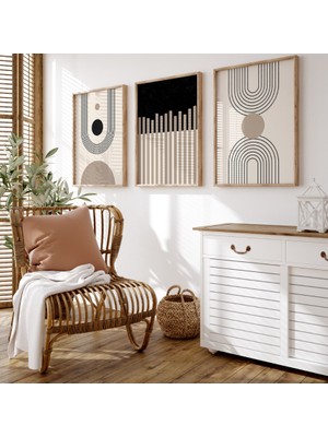 Pam Studio 3’lü Ahşap Tablo Seti – Bohem Geometrik Duvar Dekoru | Minimal Poster |