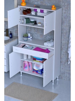 Eliusta Nordi 4 Kapak 2 Raflı Beyaz Dolap 100X173X32,5 cm Çekmeceli Çok Amaçlı Banyo/mutfak Dolabı