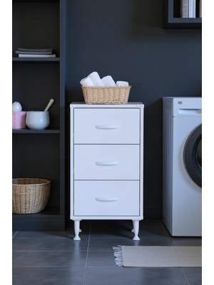 Eliusta Seçer 3 Çekmeceli 50 cm Banyo ve Mutfak Dolabı Beyaz 50X75X32,5 cm Çok Amaçlı Organizer Dolap