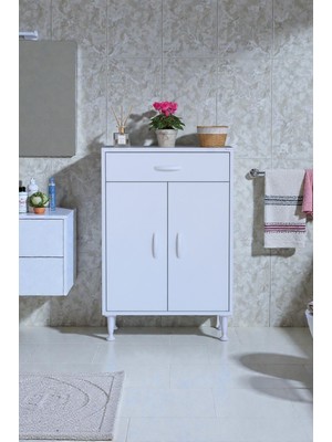 Eliusta Taha 60 cm 3 Bölmeli Beyaz Çok Amaçlı Dolap 2 Raflı Banyo Mutfak Dolabı 60X88X32,5 cm Düzenleyici