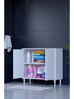 Eliusta Arden 70 cm Beyaz 2 Bölmeli Banyo Düzenleyici Dolap 1 Raflı Çok Amaçlı Mutfak Dolabı 70X75X32,5 cm